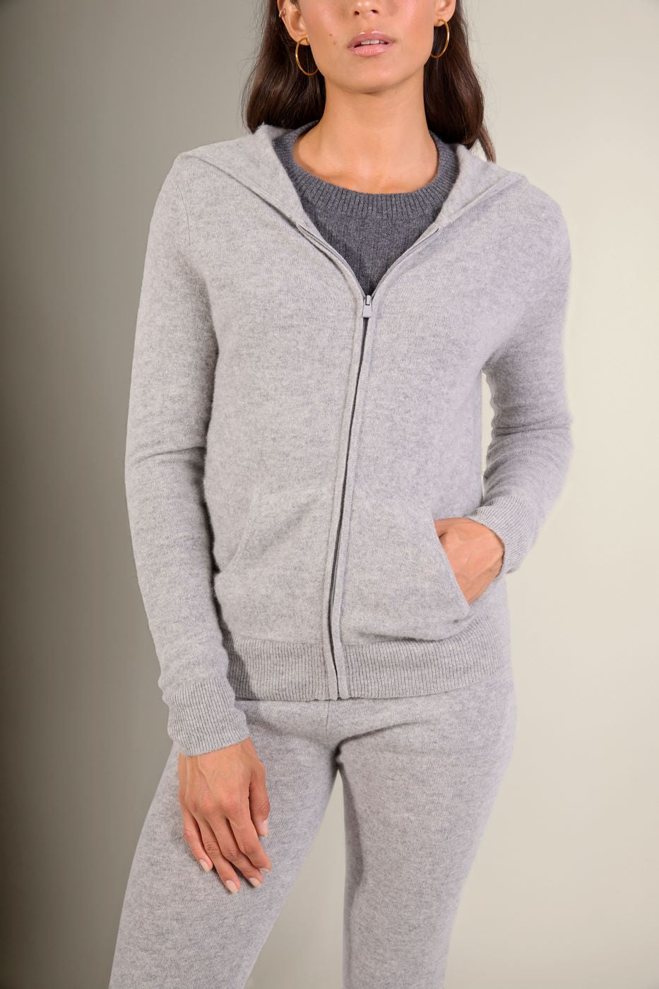 Zipped Hooded Cardigan - Emma - Marl Cloud