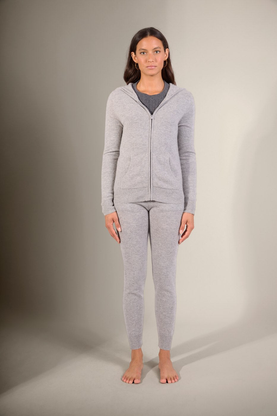 Zipped Hooded Cardigan - Emma - Marl Cloud