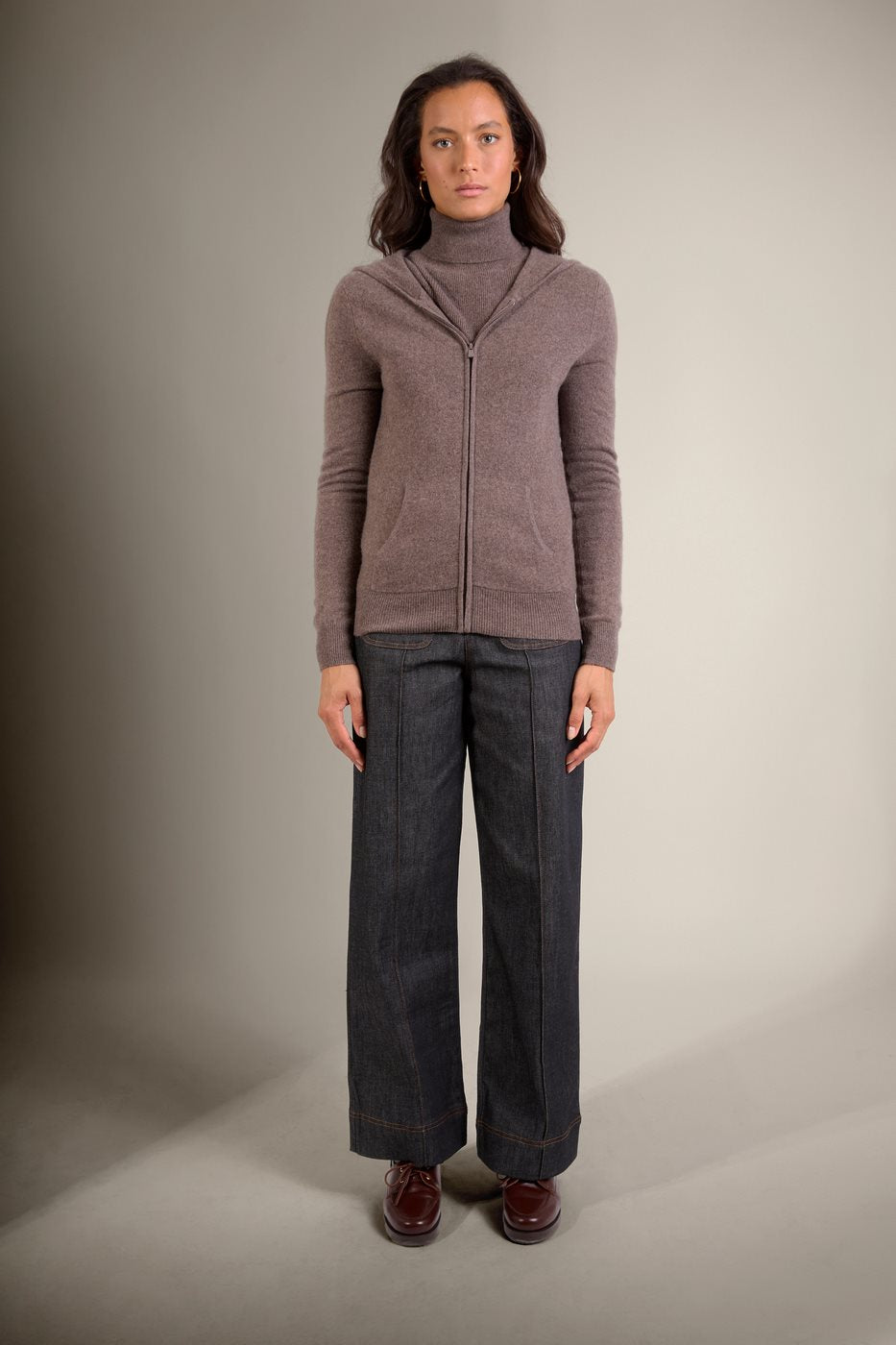 Gilet Zippé Capuche Emma - Taupe Chiné