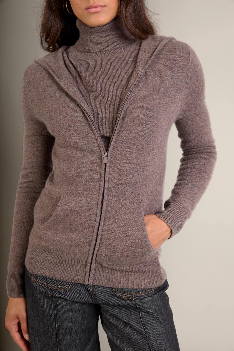 Gilet Zippé Capuche Emma - Taupe Chiné