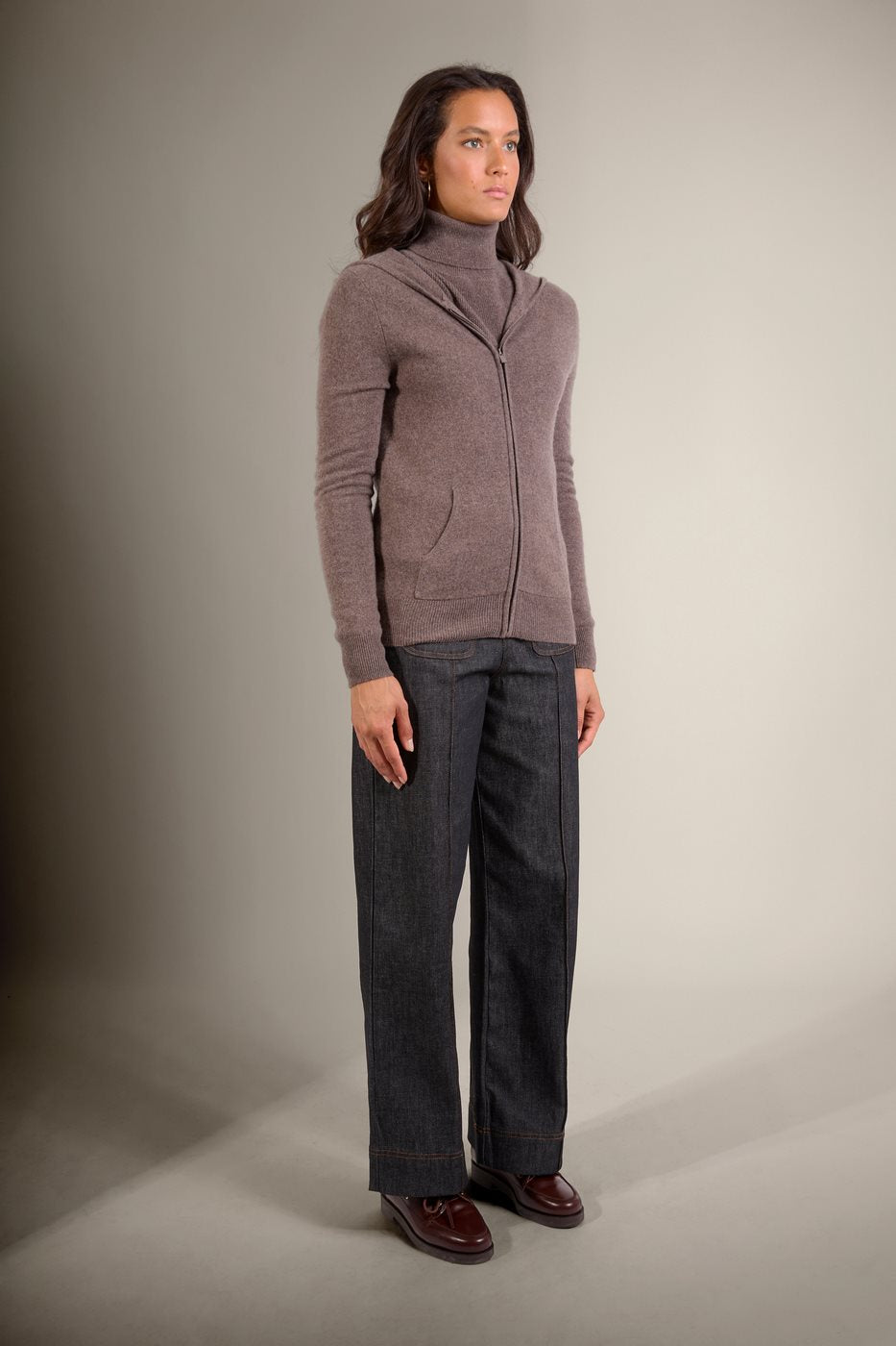 Gilet Zippé Capuche Emma - Taupe Chiné