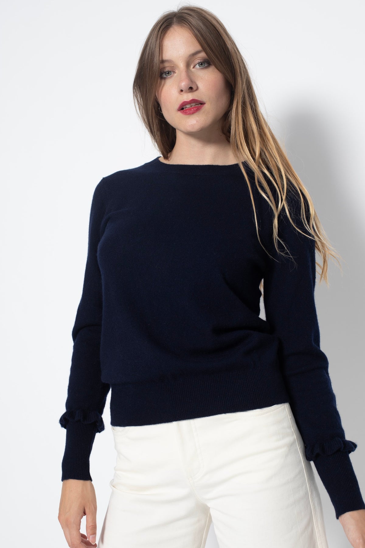 Pull Col Rond Volants Poignets Luing - Marine