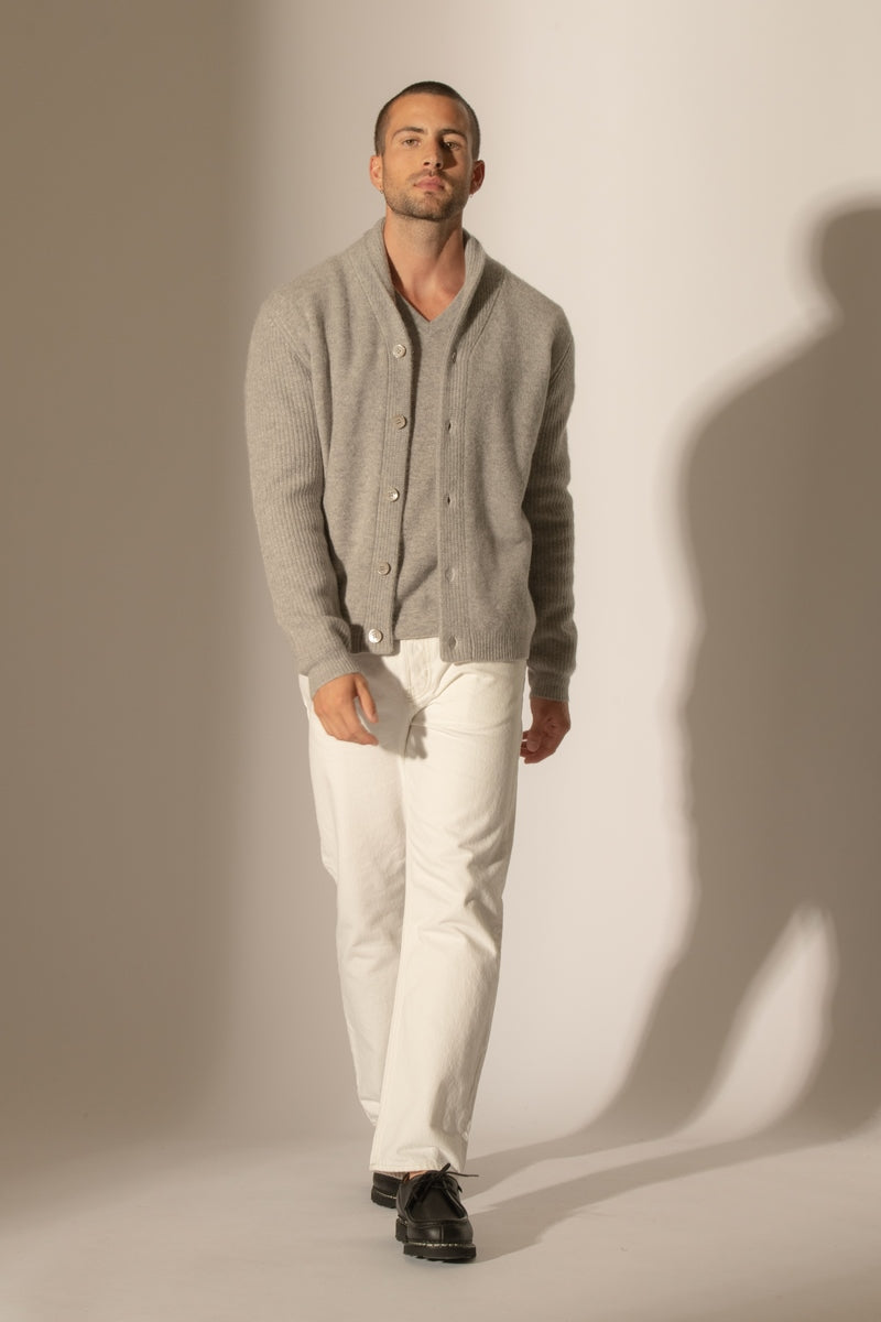 Veste Boutonnée Col Châle 4 Fils - Gilmour - Nuage Chiné