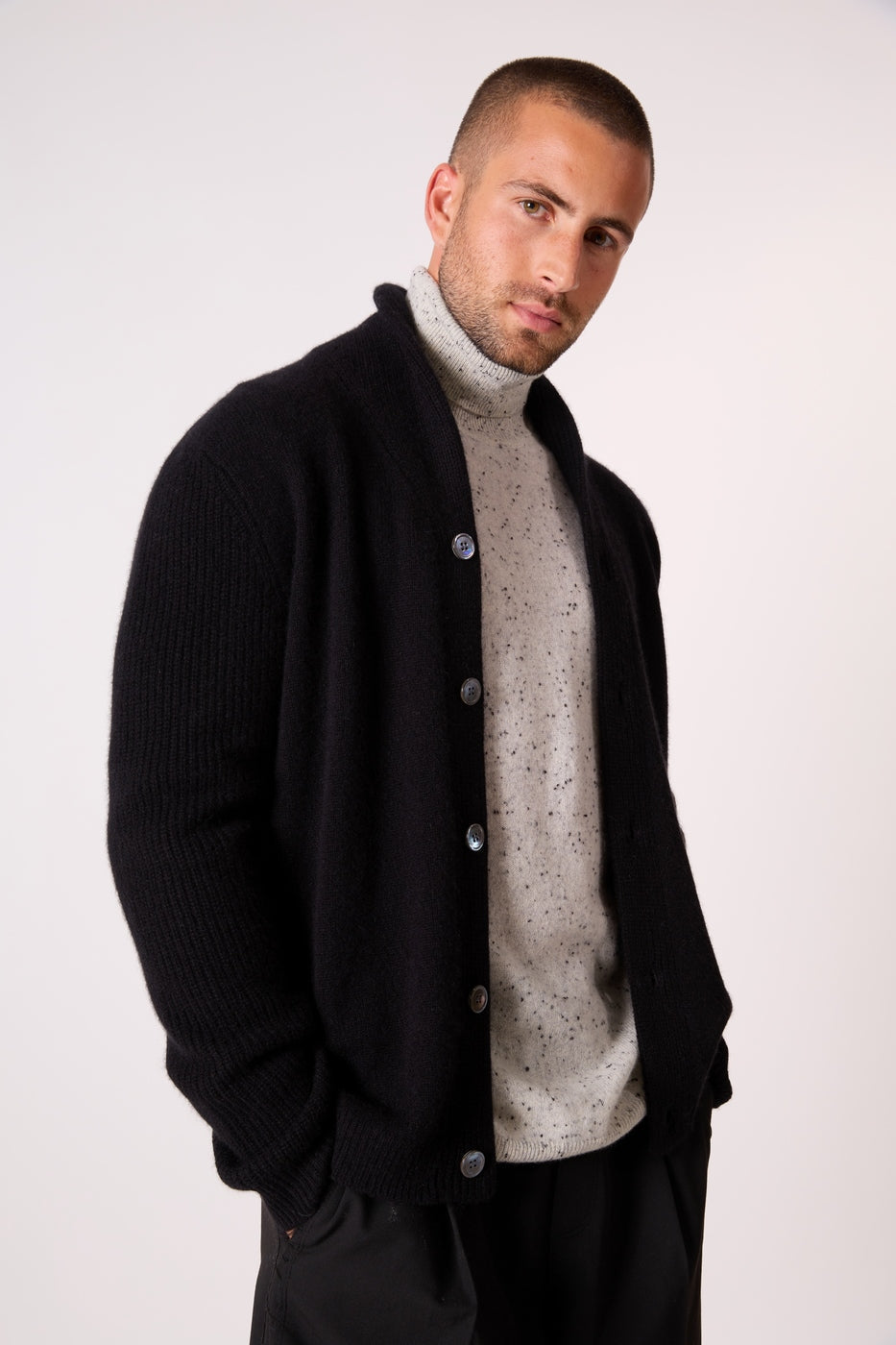 Veste Boutonnée Col Châle 4 Fils - Gilmour - Noir