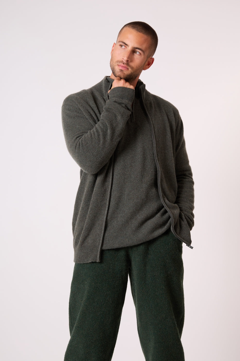 Gilet Zippé Col Montant - Cody - Kaki Chiné