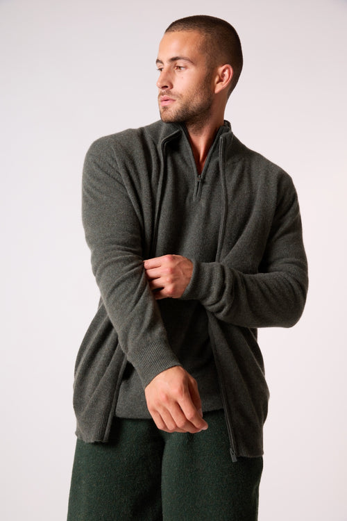 Gilet Zippé Col Montant - Cody - Kaki Chiné