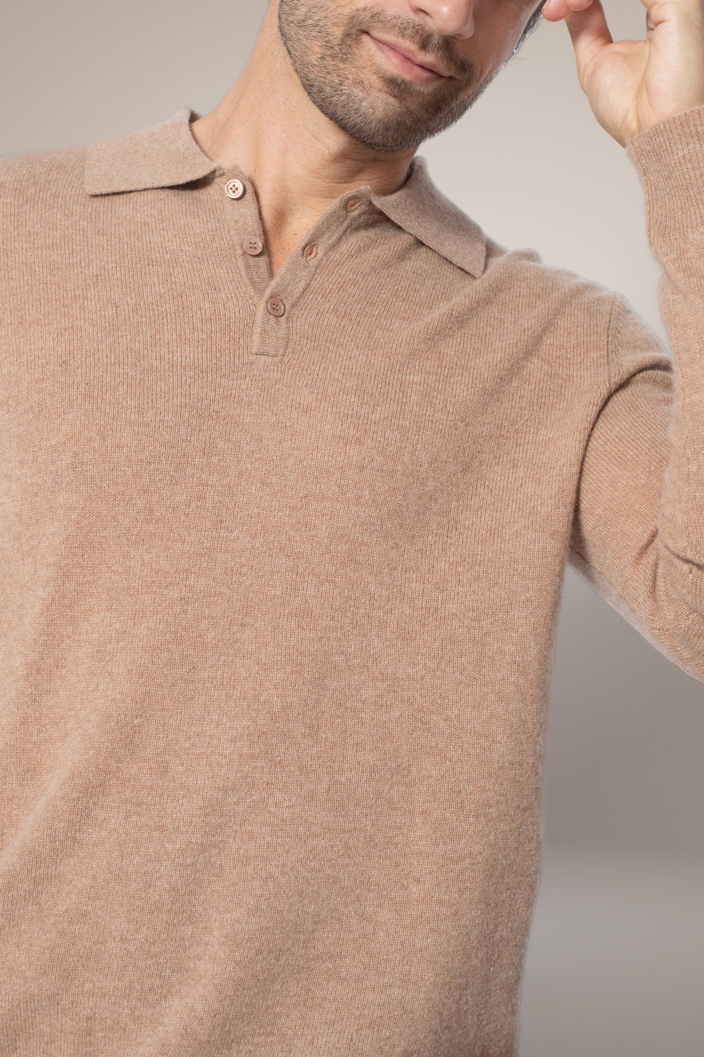 Long-Sleeved Polo Shirt - Spencer - Hazelnut