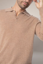 Long-Sleeved Polo Shirt - Spencer - Hazelnut