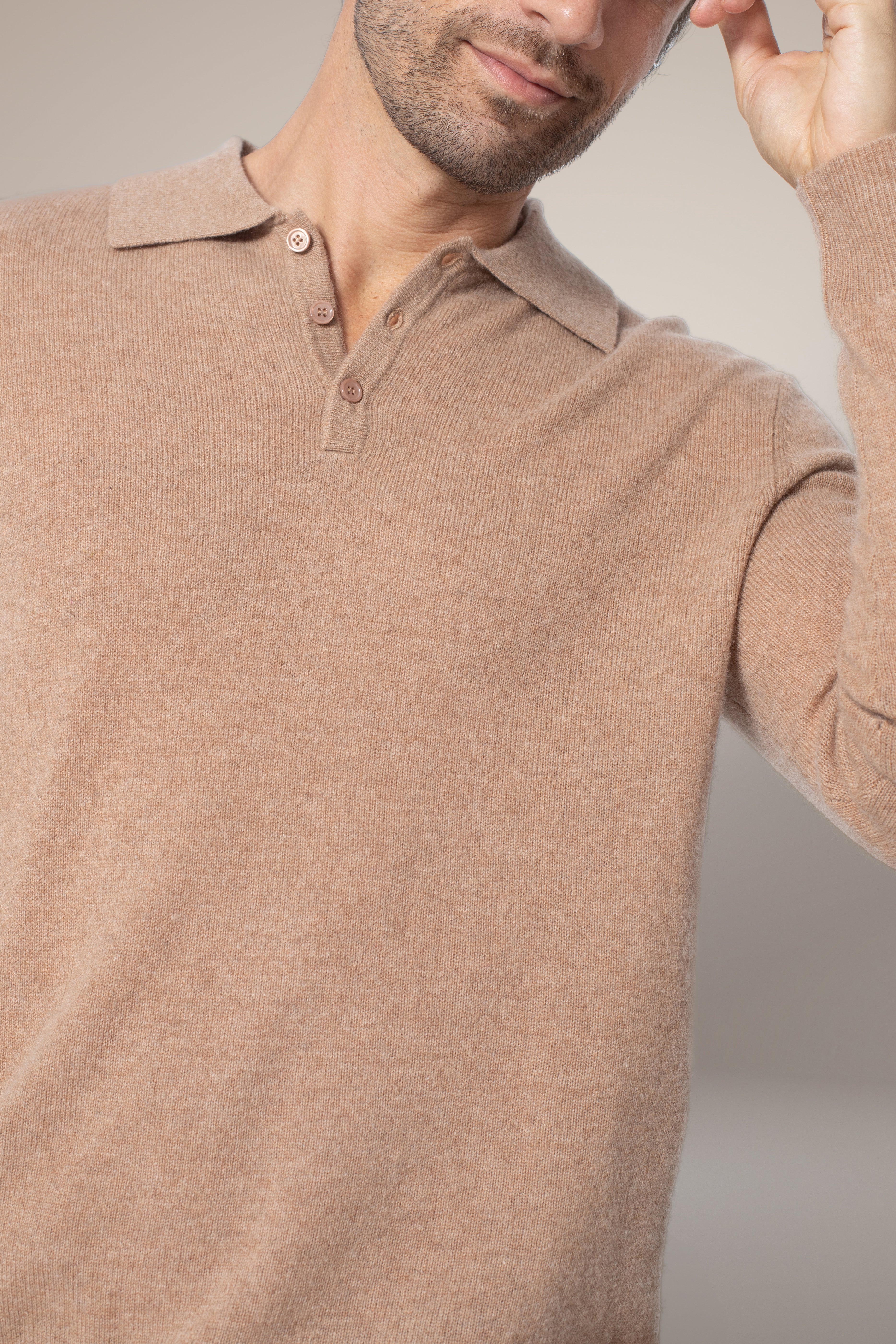 Long-Sleeved Polo Shirt - Spencer - Hazelnut
