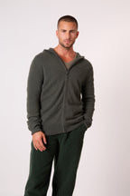 Zipped Hooded Cardigan - Eldo - Khaki Marl