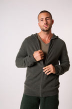 Zipped Hooded Cardigan - Eldo - Khaki Marl