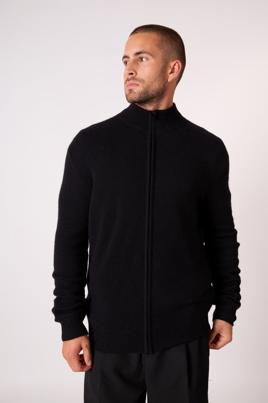 Chaleco con Cremallera Cuello Camionero 4 Hilos - Leo - Negro