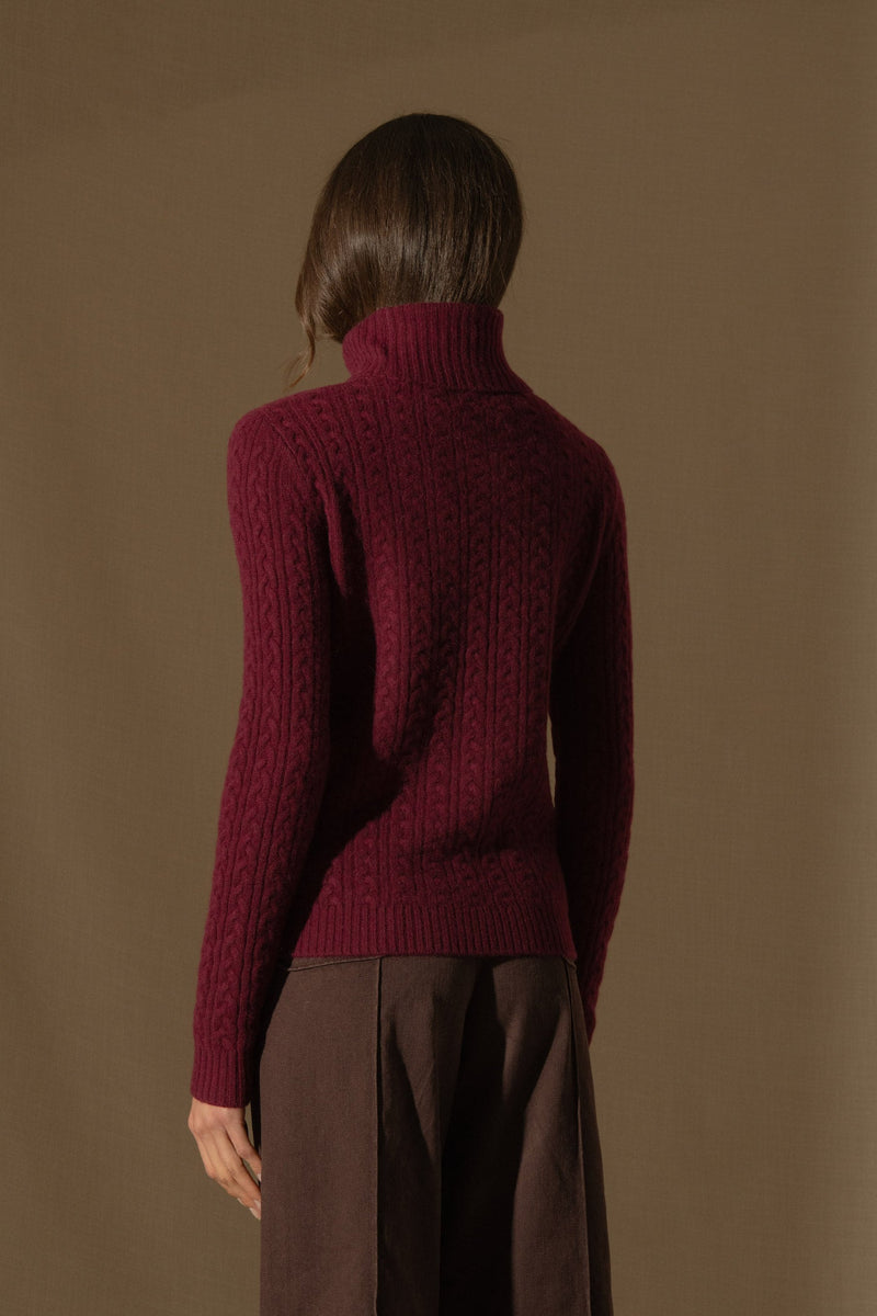 Jersey De Cuello Alto De 4 Capas - Amelia - Burdeos
