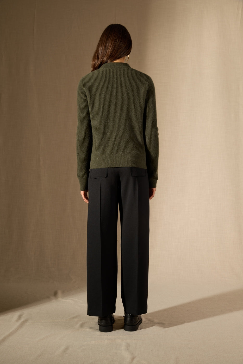 Veste Courte Zippée Col Chemise 4 Fils Sara - Kaki