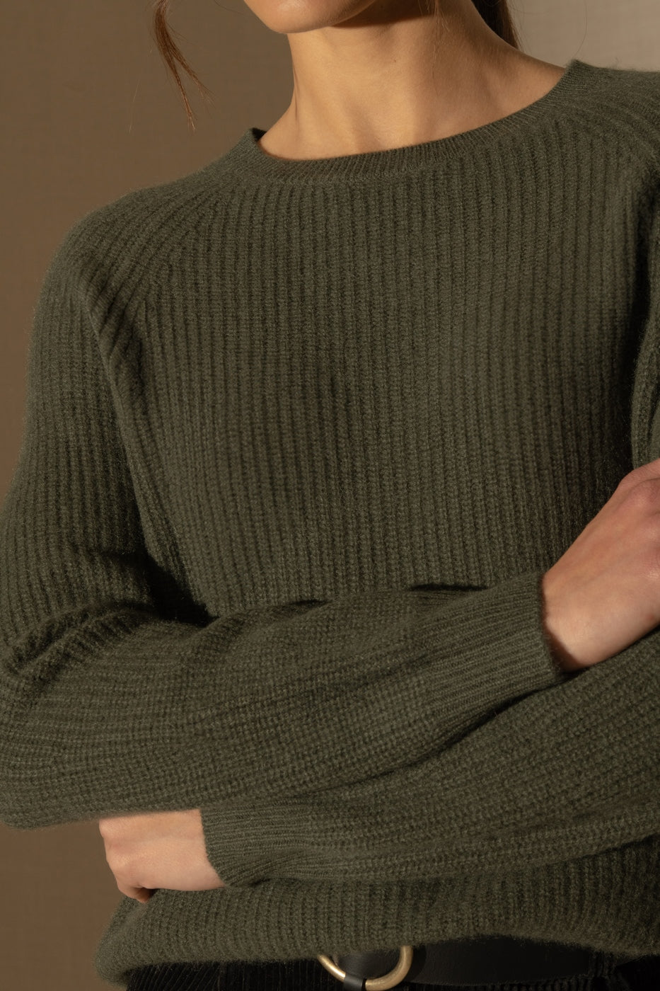 Pull Col Rond 4 Fils Oceane - Kaki