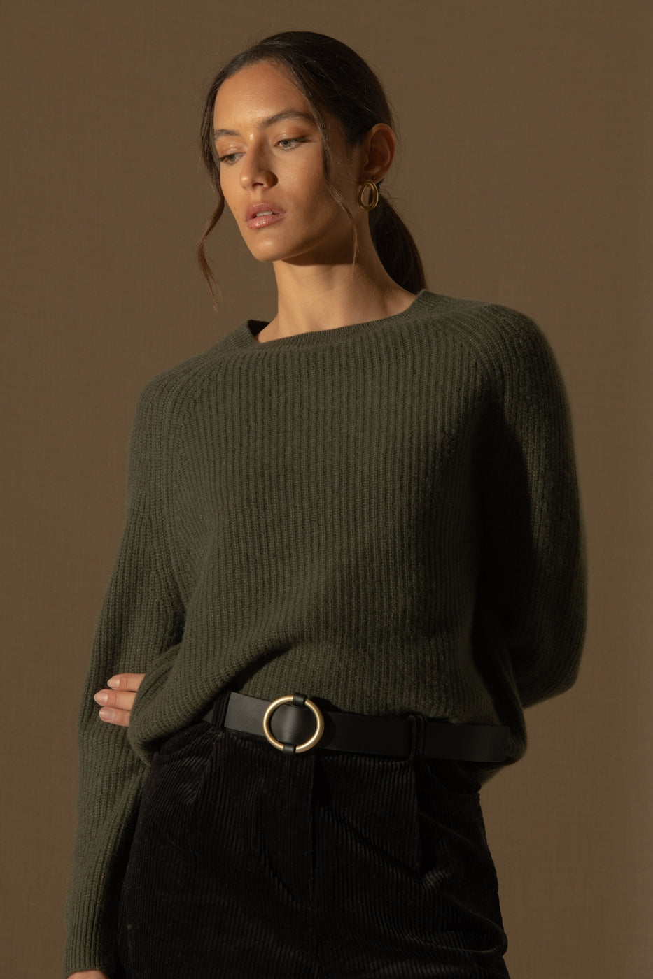 Pull Col Rond 4 Fils Oceane - Kaki