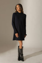 Vestido Cuello Alto Volantes Puños - Lyamia - Navy