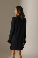 Vestido de cuello alto y puños con volante - Lyamia - Azul marino