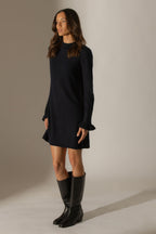 Vestido Cuello Alto Volantes Puños - Lyamia - Navy