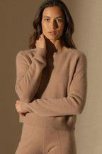 Jersey Cuello Redondo 4 Hilos - Lila - Camel Jaspeado