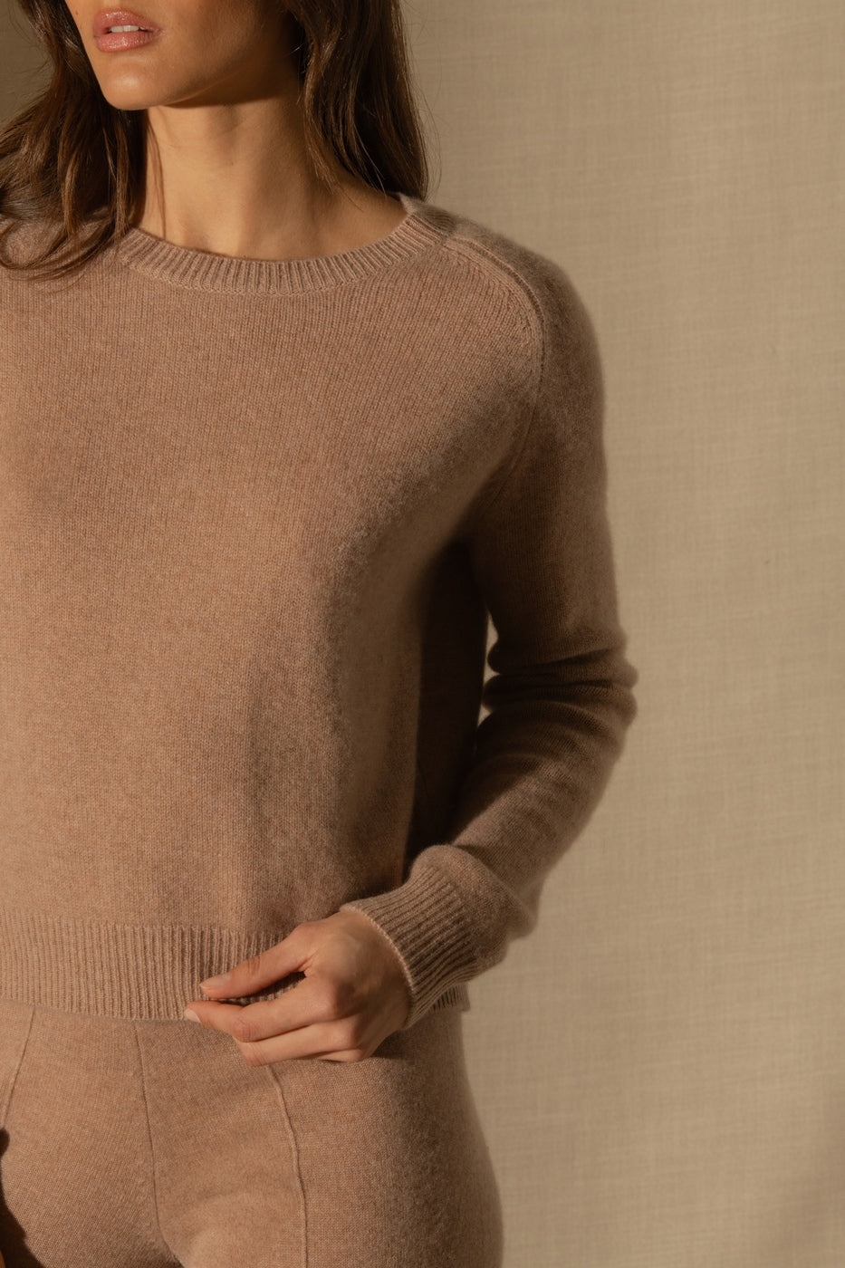 Jersey Cuello Redondo 4 Hilos - Lila - Camel Jaspeado