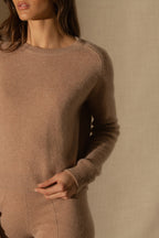 Jersey Cuello Redondo 4 Hilos - Lila - Camel Jaspeado