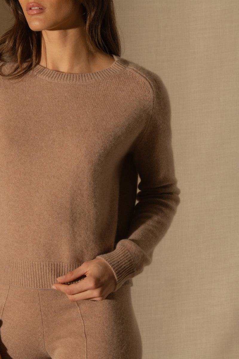 Jersey 4 Hilos Cuello Redondo - Lila - Camel Jaspeado