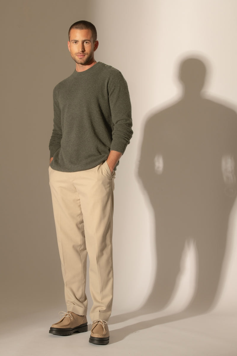 Pull Col Rond Marin - Gabriel - Kaki Chiné