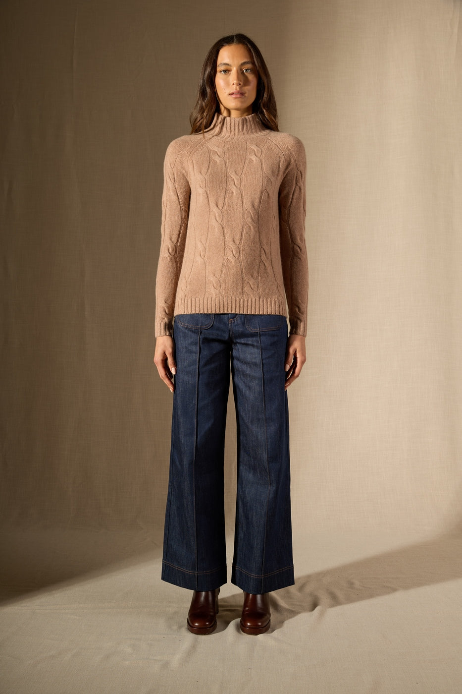 Pull Col Montant 6 Fils - Aspen - Camel Chiné