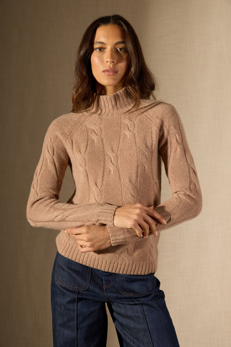 Pull Col Montant 6 Fils - Aspen - Camel Chiné
