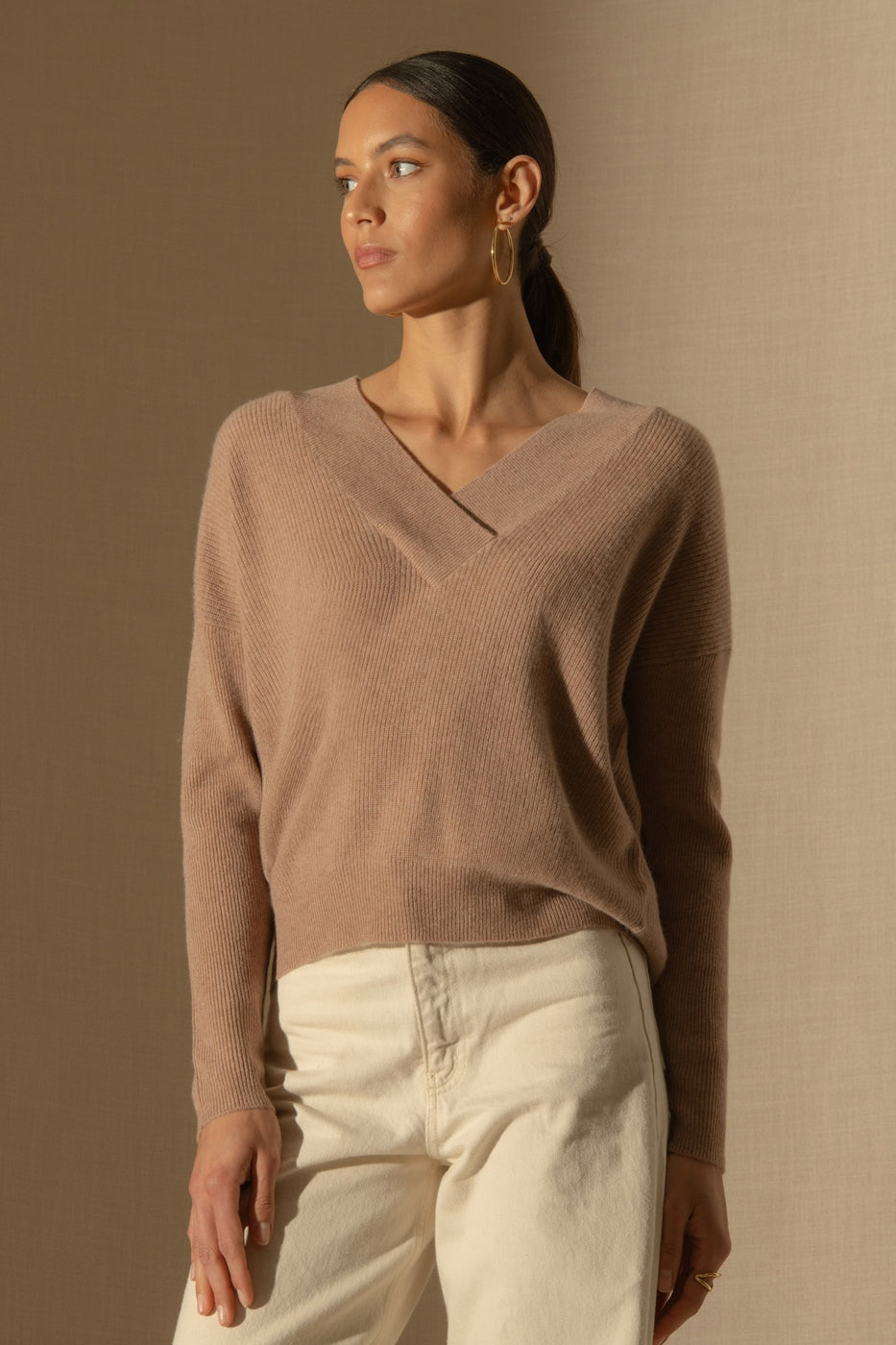 Pull Col V Croisé - Grainne - Camel Chiné