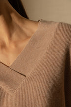 Pull Col V Croisé - Grainne - Camel Chiné