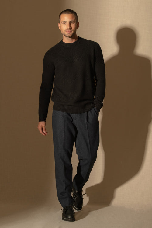 Pull Col Rond 4 Fils - Aidan - Noir