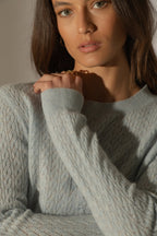 Pull Col Rond - Opame - Bleu Clair Chiné
