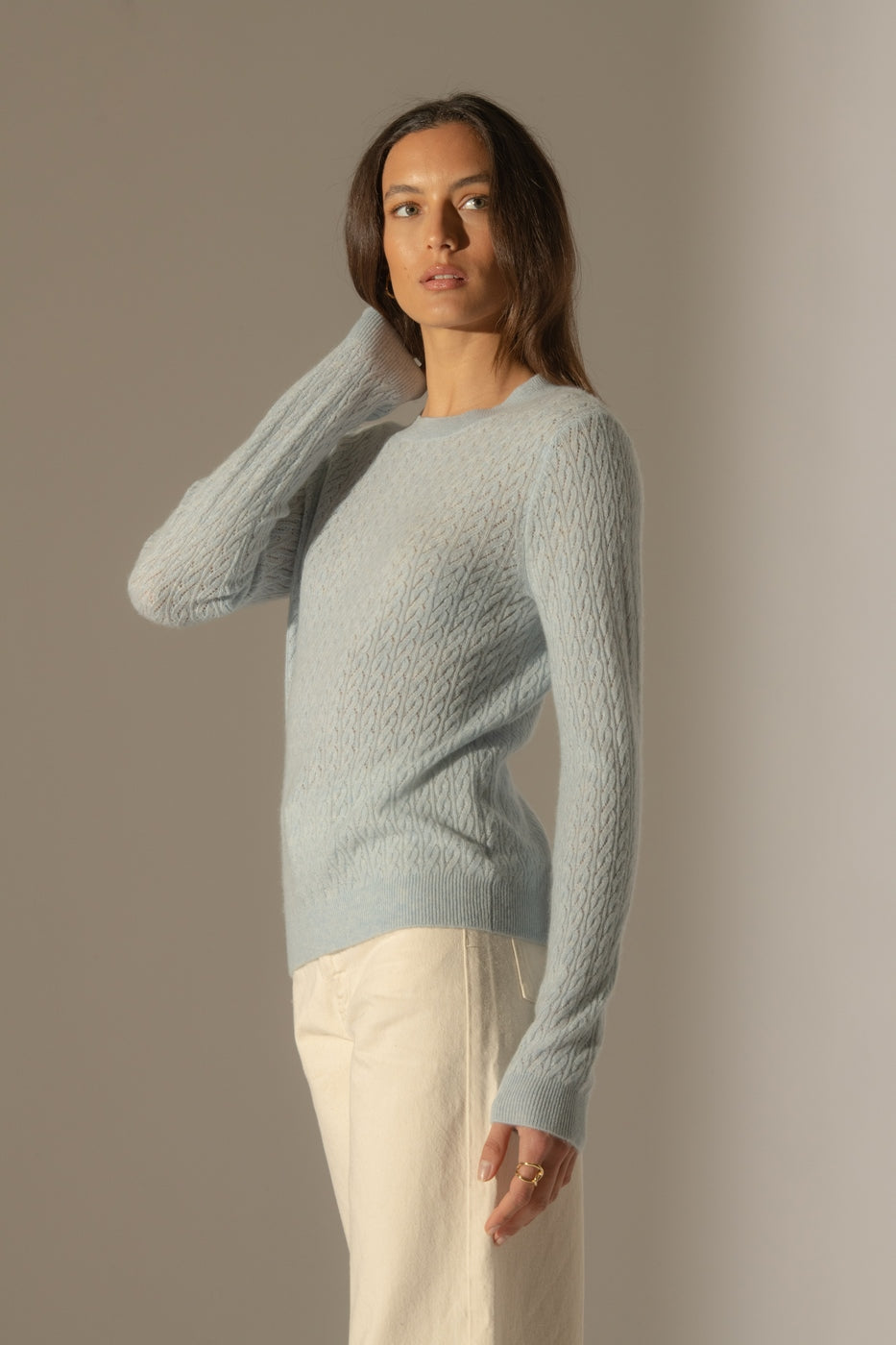 Pull Col Rond - Opame - Bleu Clair Chiné