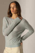 Pull Col Rond - Opame - Bleu Clair Chiné
