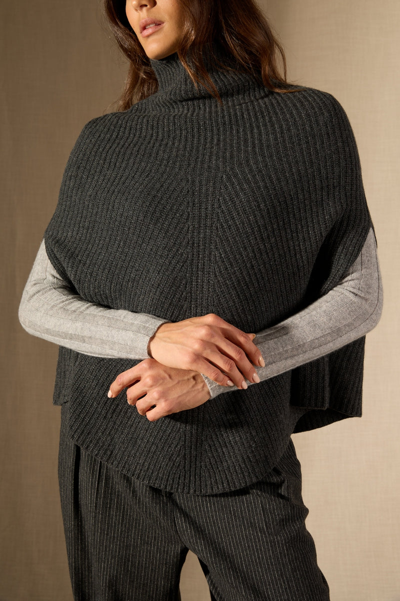 Cape Col Montant 6 Fils - Gache - Carbone Chiné