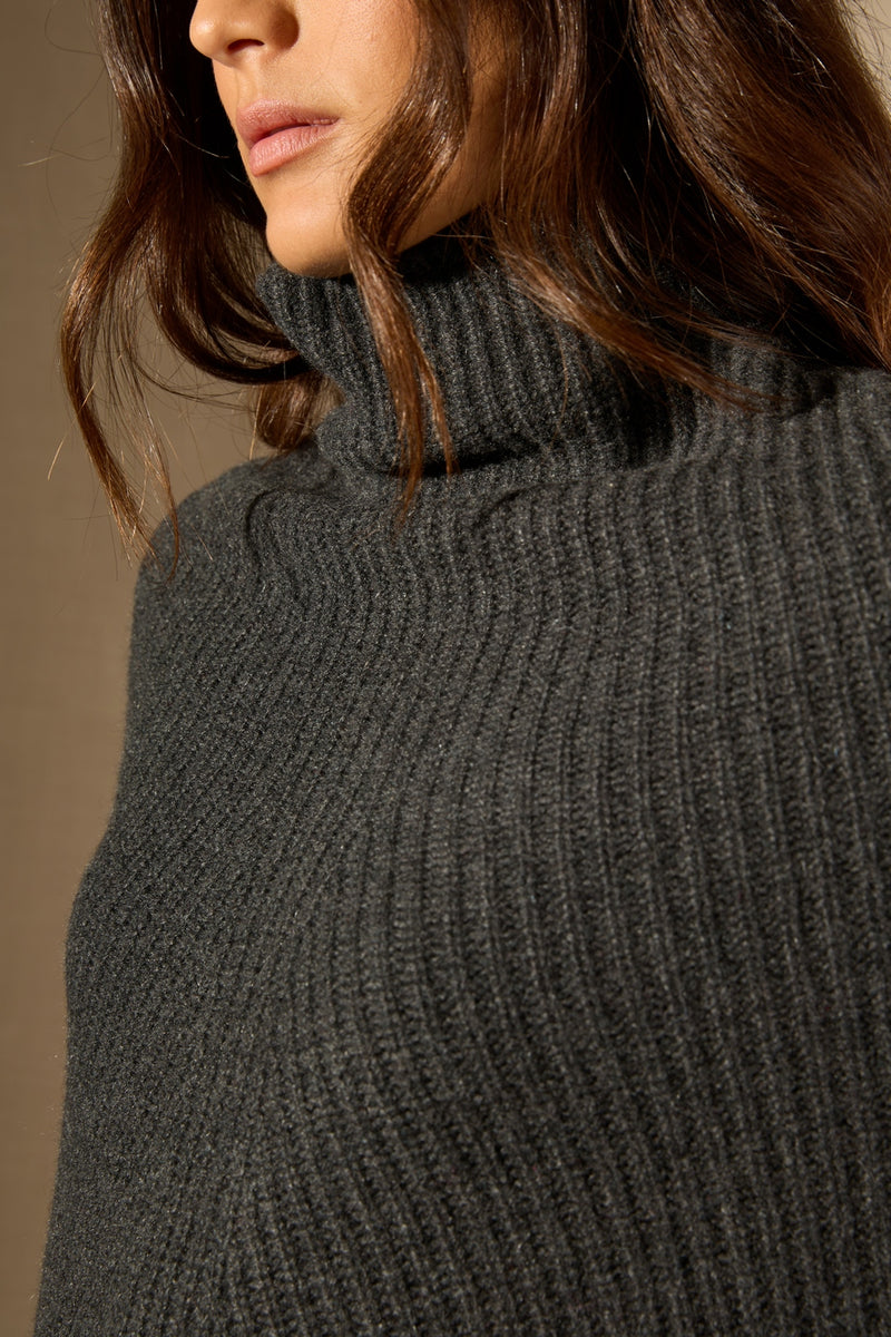 Cape Col Montant 6 Fils - Gache - Carbone Chiné