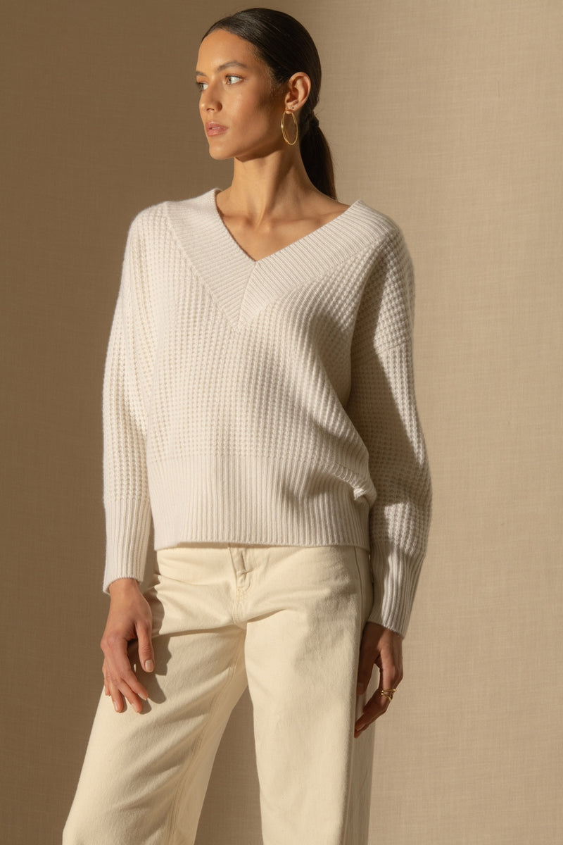 Pull Col V 8 Fils - Emeres - Neige