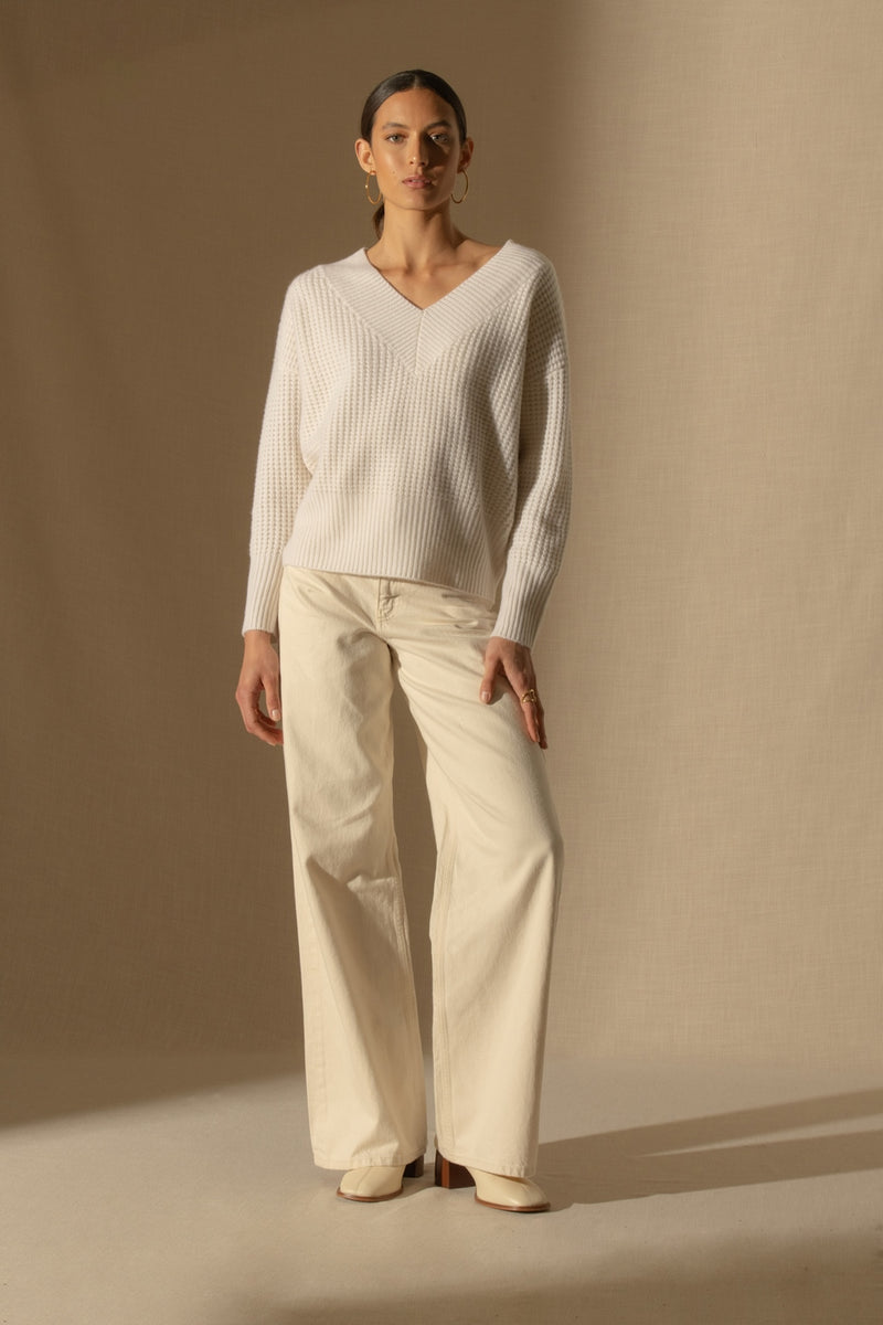 Pull Col V 8 Fils - Emeres - Neige