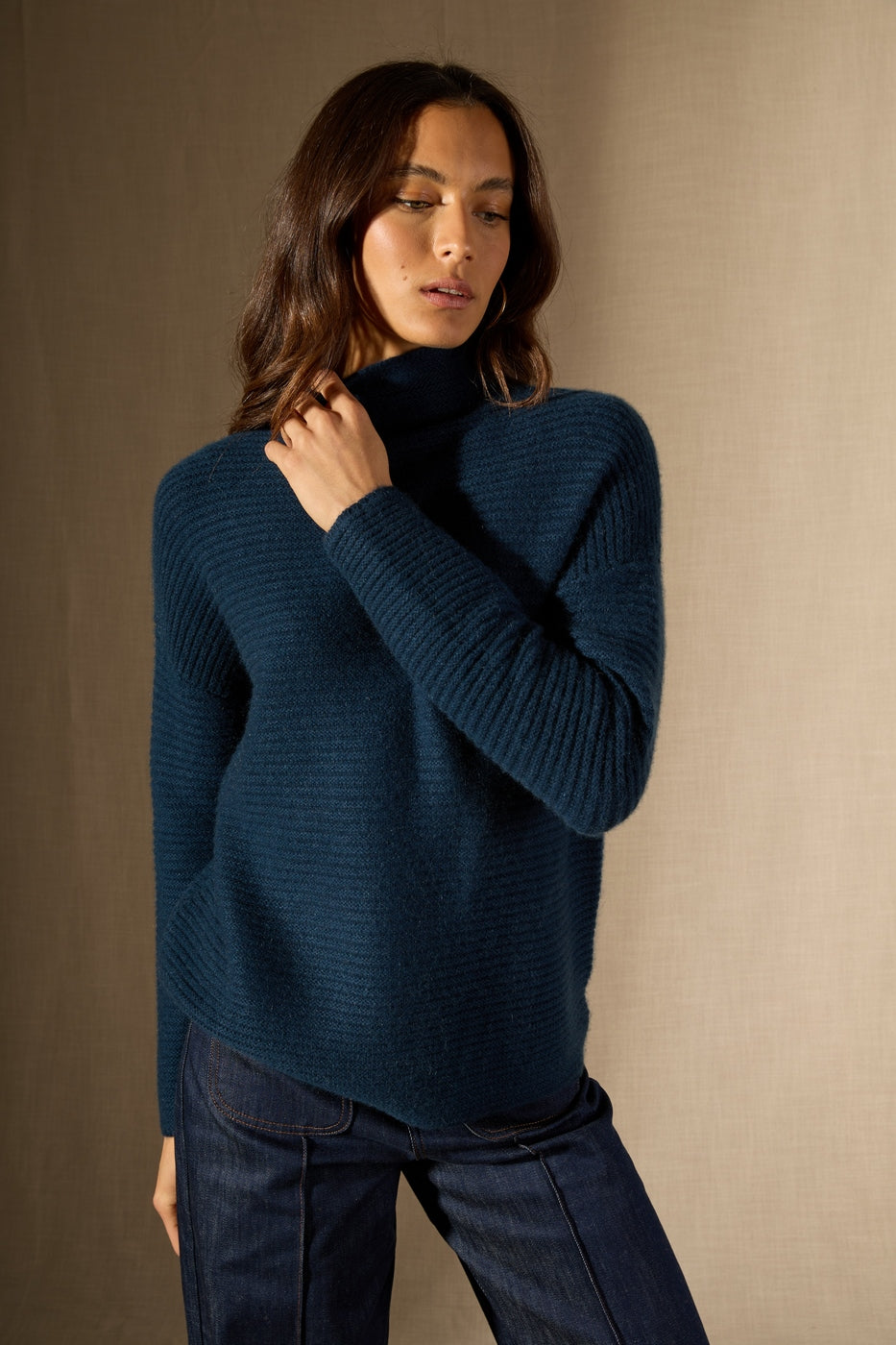 Pull Col Montant 6 Fils Mairos - Bleu Pétrole