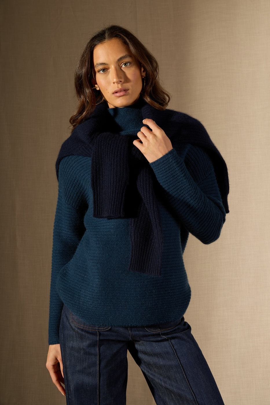 Pull Col Montant 6 Fils Mairos - Bleu Pétrole