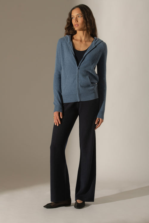 Gilet Zippé Capuche - Emma - Bleu Denim