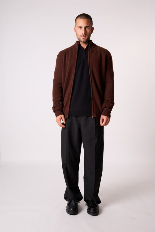 Gilet Zippé Col Camionneur 4 Fils - Leo - Café