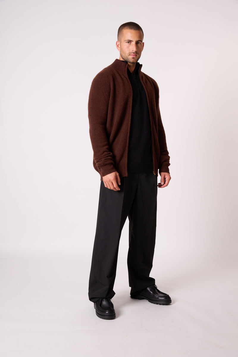 Gilet Zippé Col Camionneur 4 Fils - Leo - Café