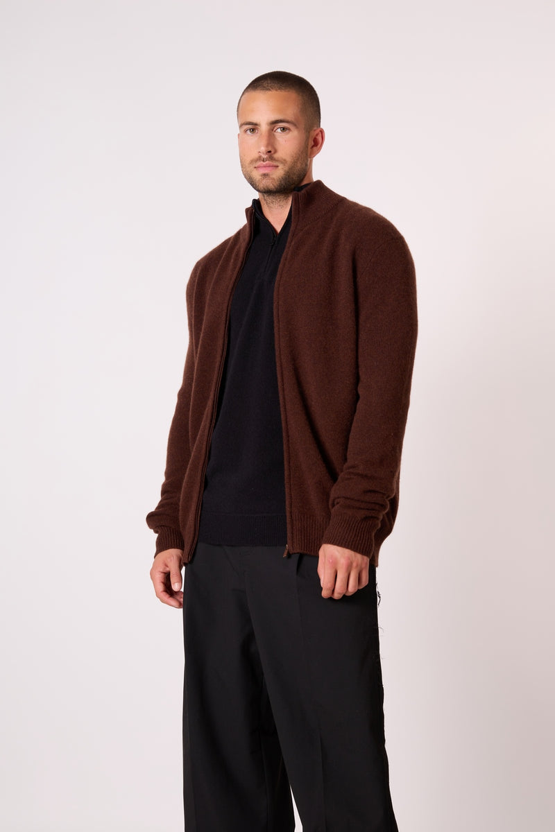 Gilet Zippé Col Camionneur 4 Fils - Leo - Café