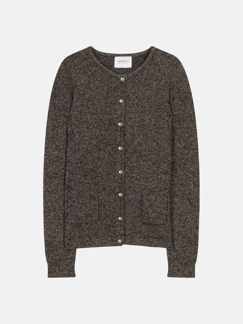 Cardigan - 100% Cachemire 2 Fils - Noir/Blanc - Femme
