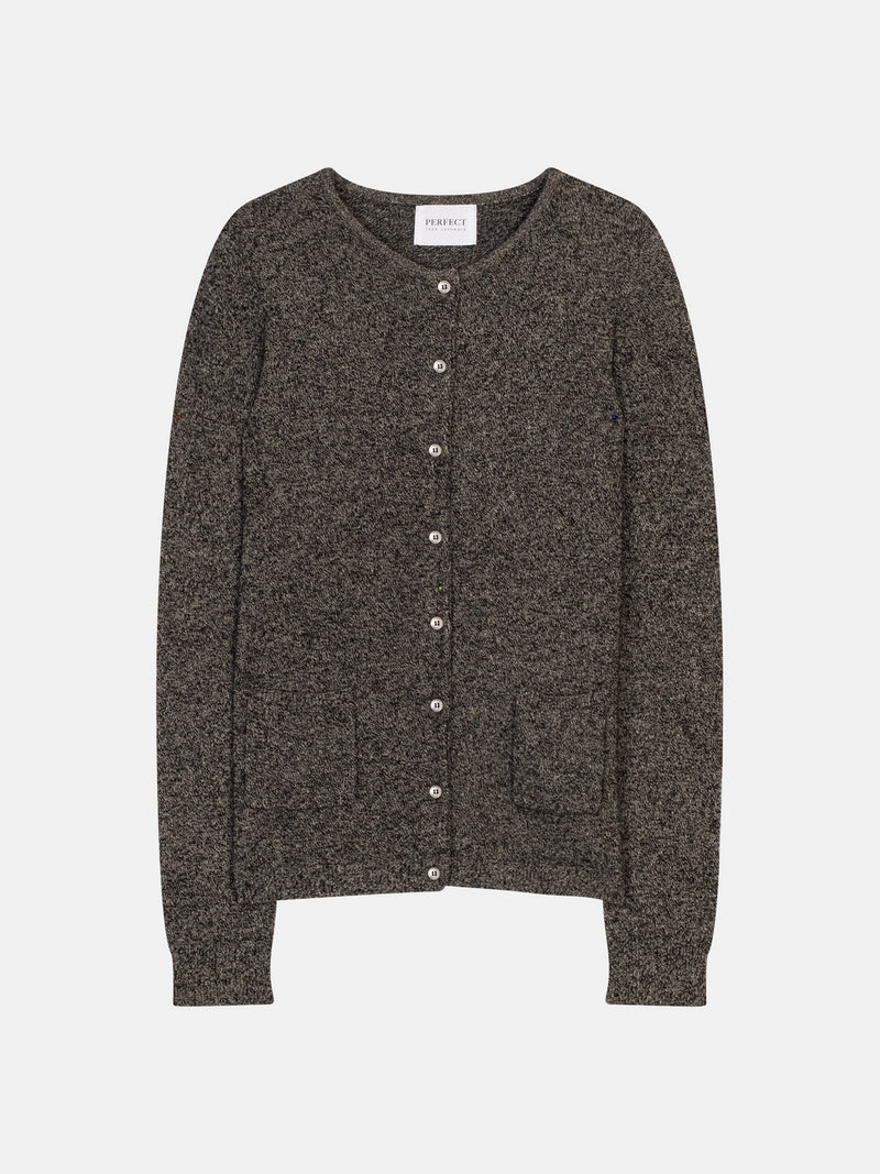 Cardigan - 100% Cachemire 2 Fils - Noir/Blanc - Femme