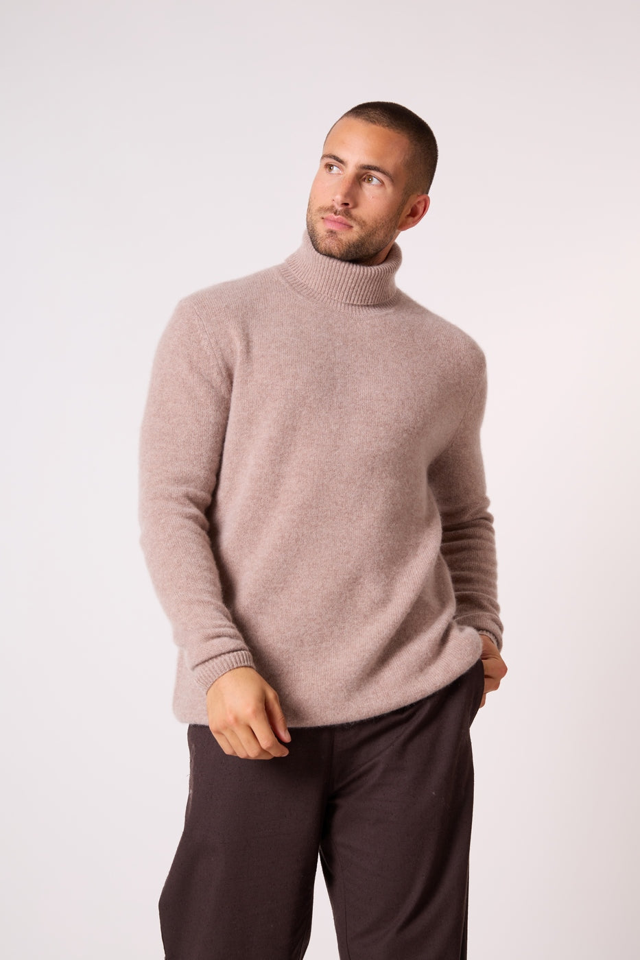 Pull Col Roulé 4 Fils Marius - Taupe Clair Chiné
