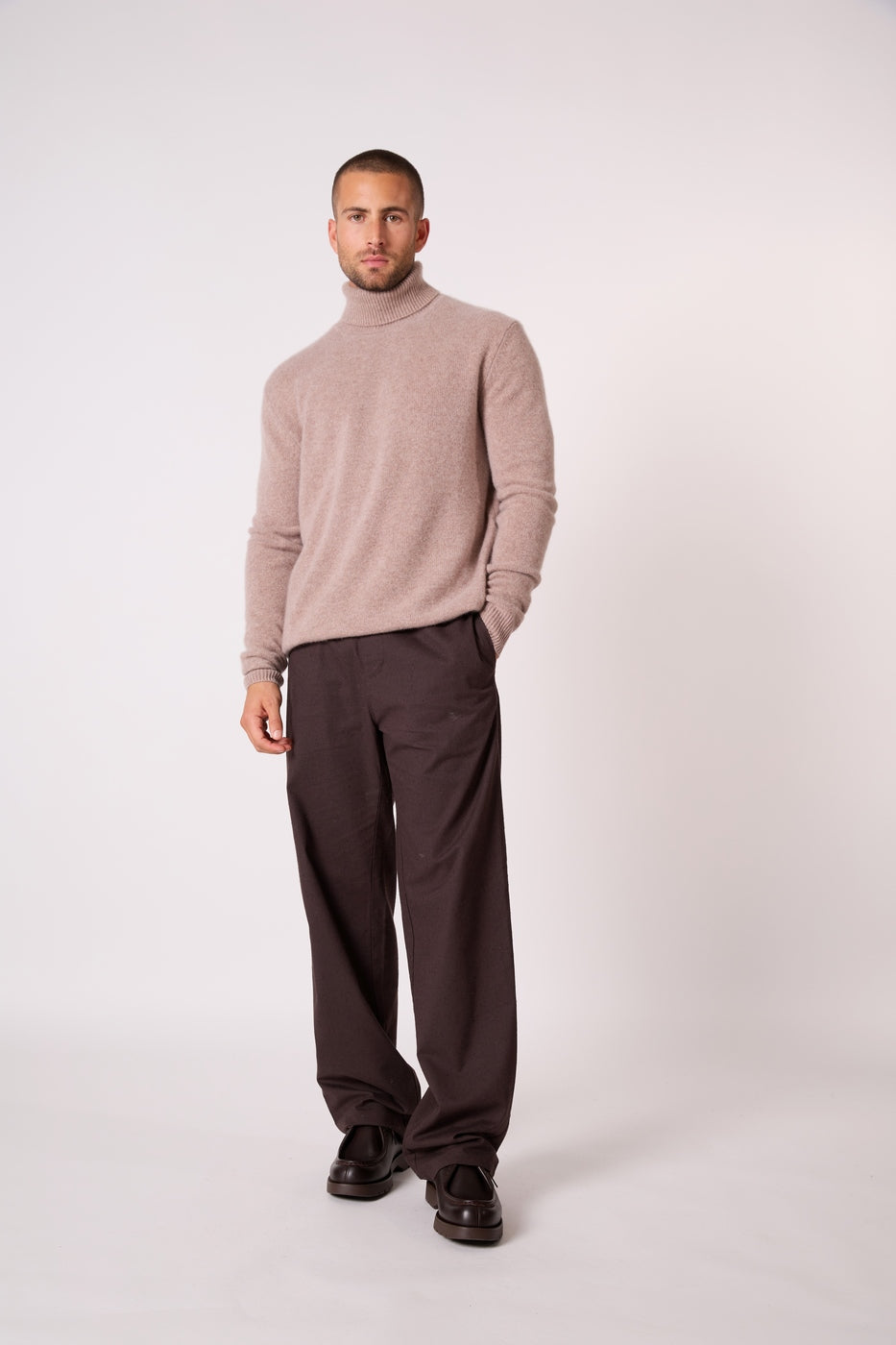 Pull Col Roulé 4 Fils Marius - Taupe Clair Chiné